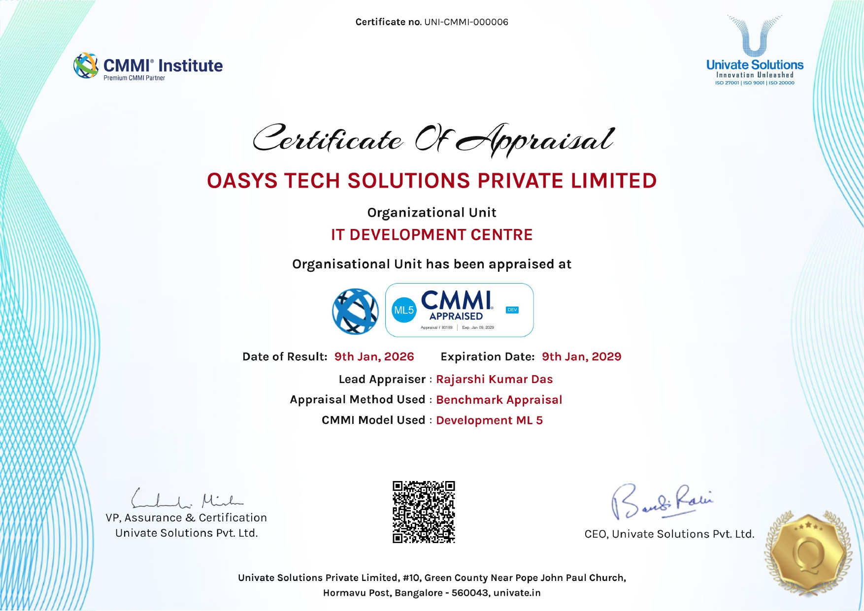CMMI Lvl 5 Certificate